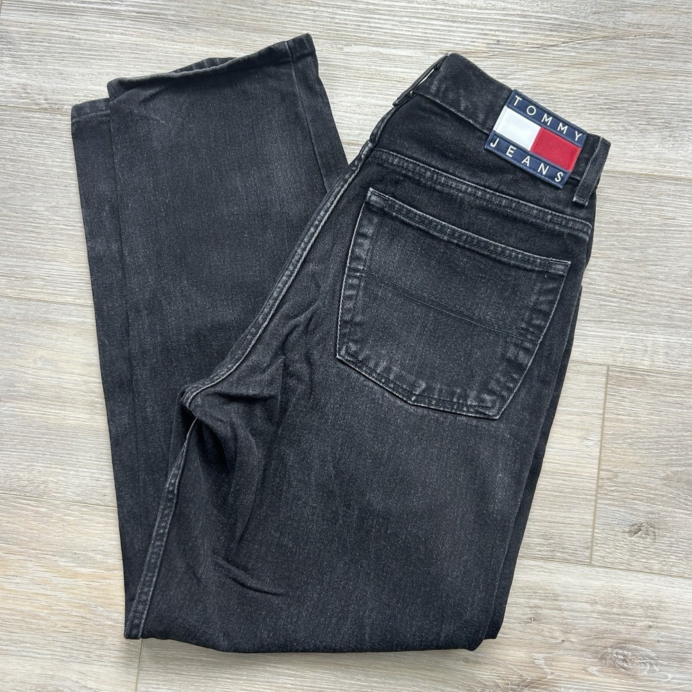 VTG Tommy Jeans Pants Mens 32x30 (31x29) Black Loose Fit Straight Leg